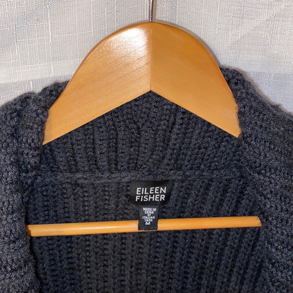 Eileen Fisher 100% Merino Wool Open Front Cardigan Charcoal Gray M - Picture 3 of 7